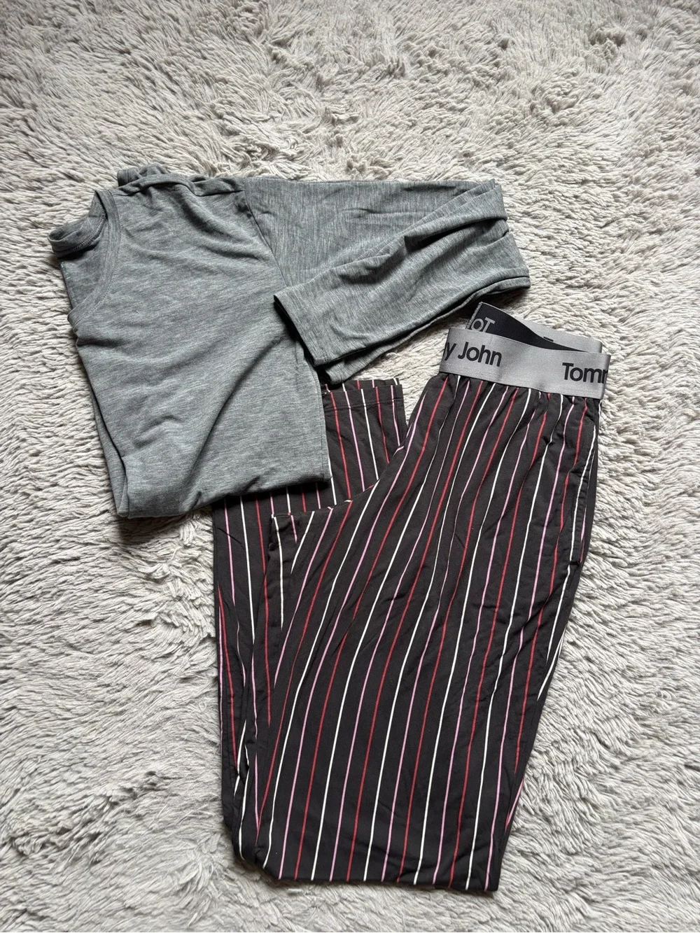 Tommy John Black Pinstripe Joggers with Red & White Stripes PJ set size small
